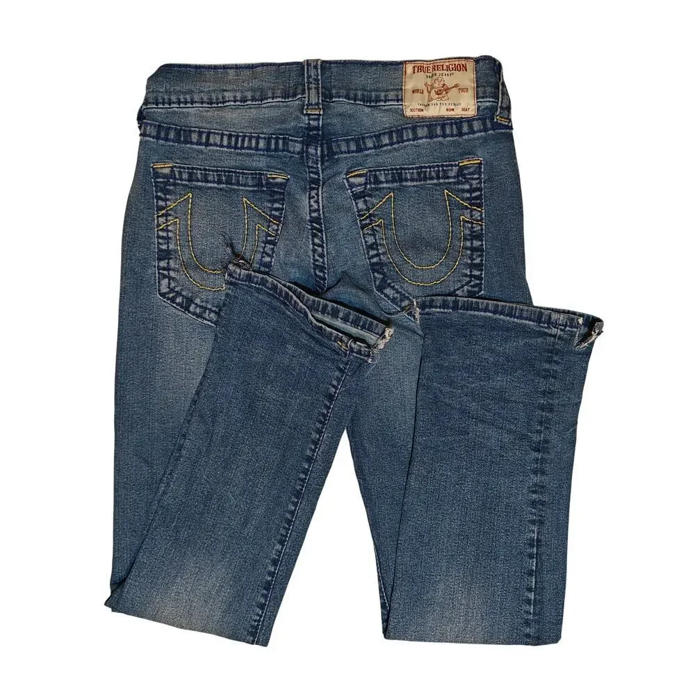 True Religion Ricky Straight Jeans Mens 33 Medium Wash Denim Classic Stitch